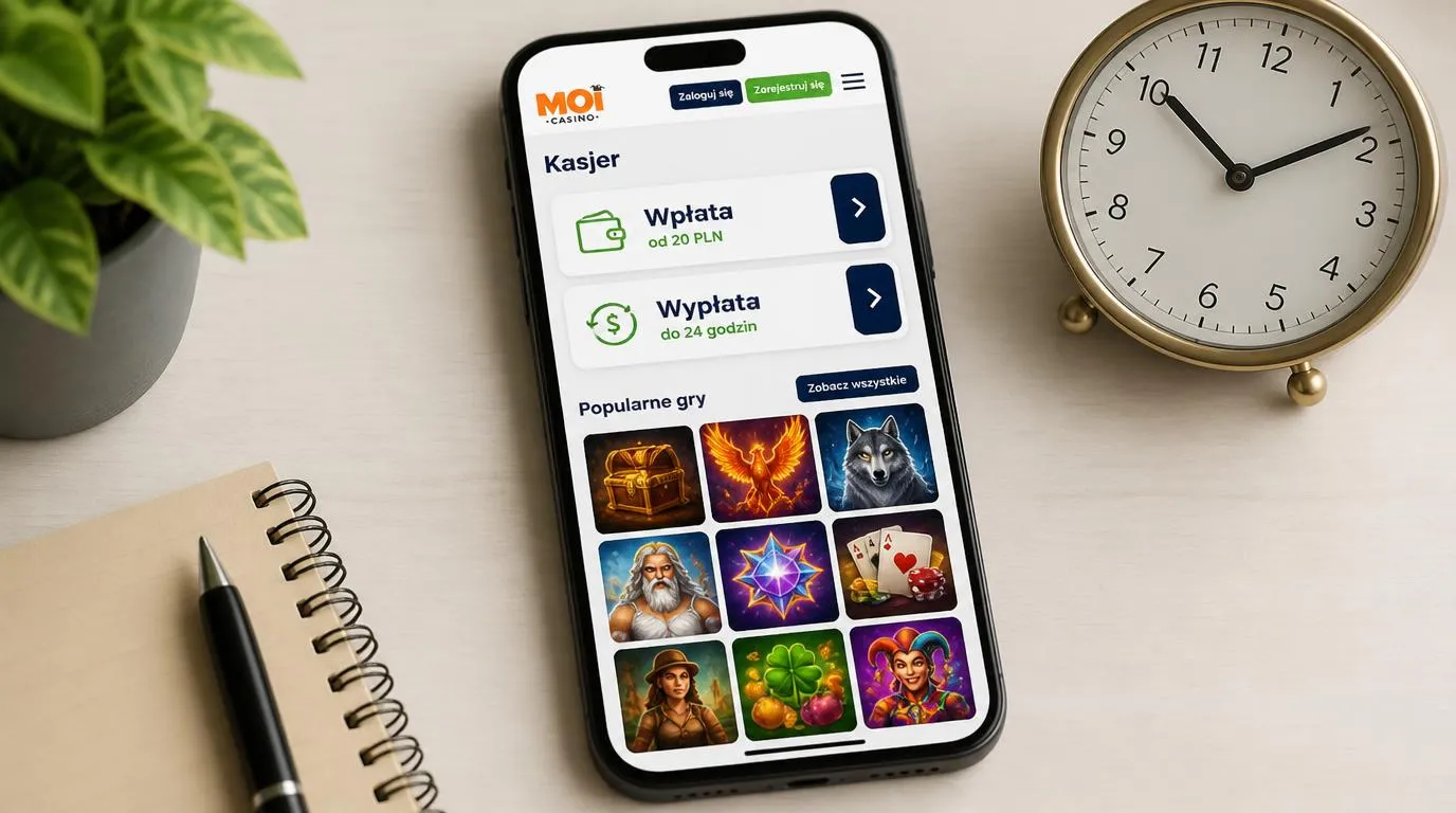 Telefon z panelem kasjera, wpłatą 20 PLN i informacją o czasie wypłaty do 24 godzin
